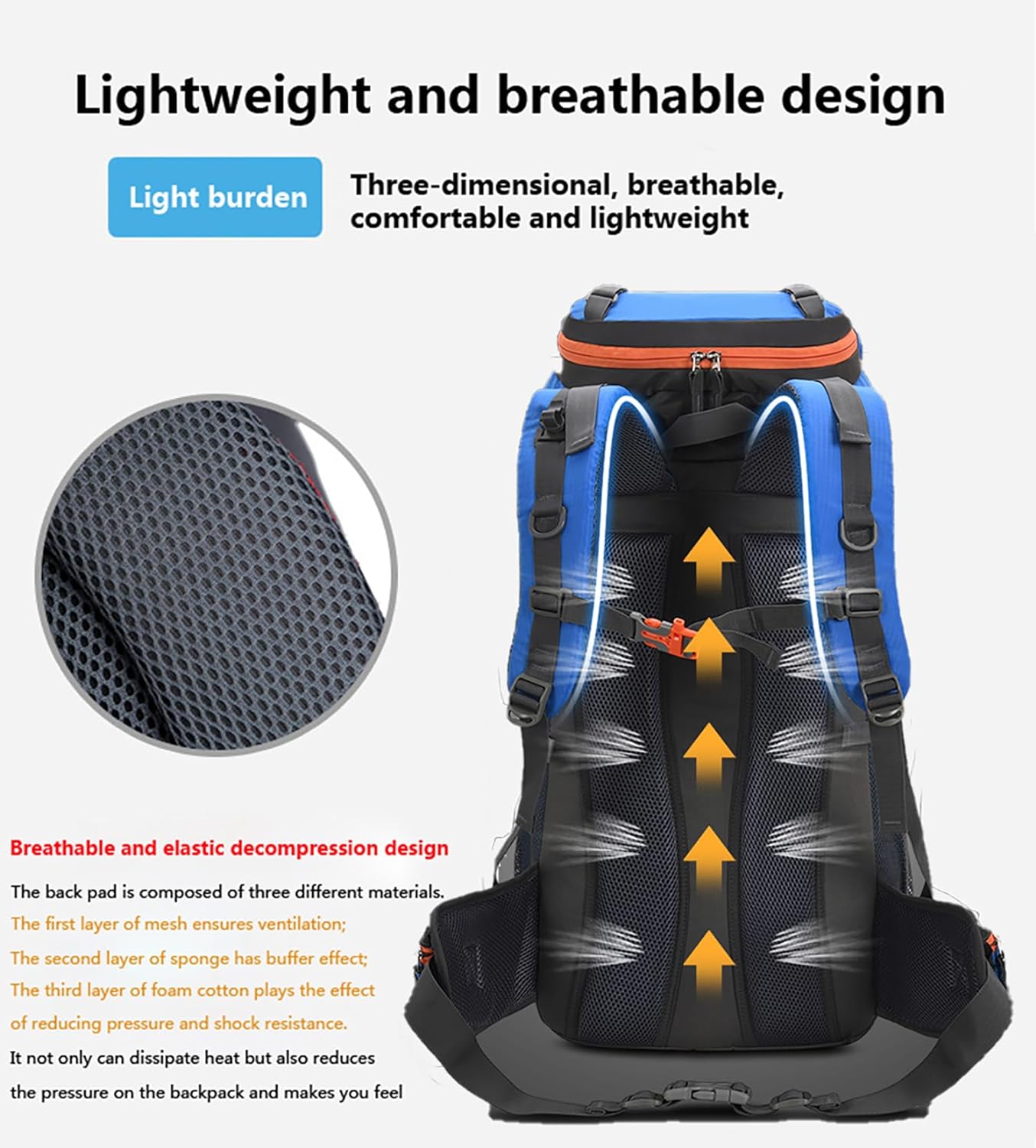 Bseash 60L senderismo camping mochila con cubierta de lluvia, impermeable gran capacidad al aire libre deporte viaje mochila escalada turismo,