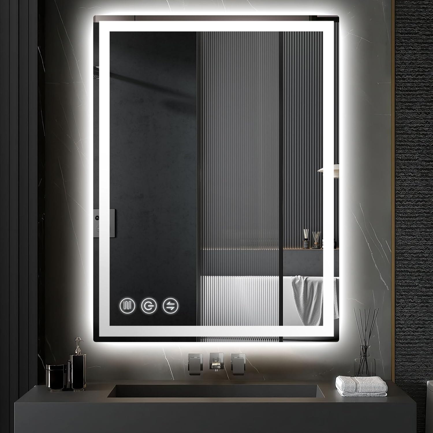 Espejo de baño LED con luces para pared, espejo inteligente de 24 x 36 pulgadas, espejos de pared delanteros y retroiluminados, certificación UL,
