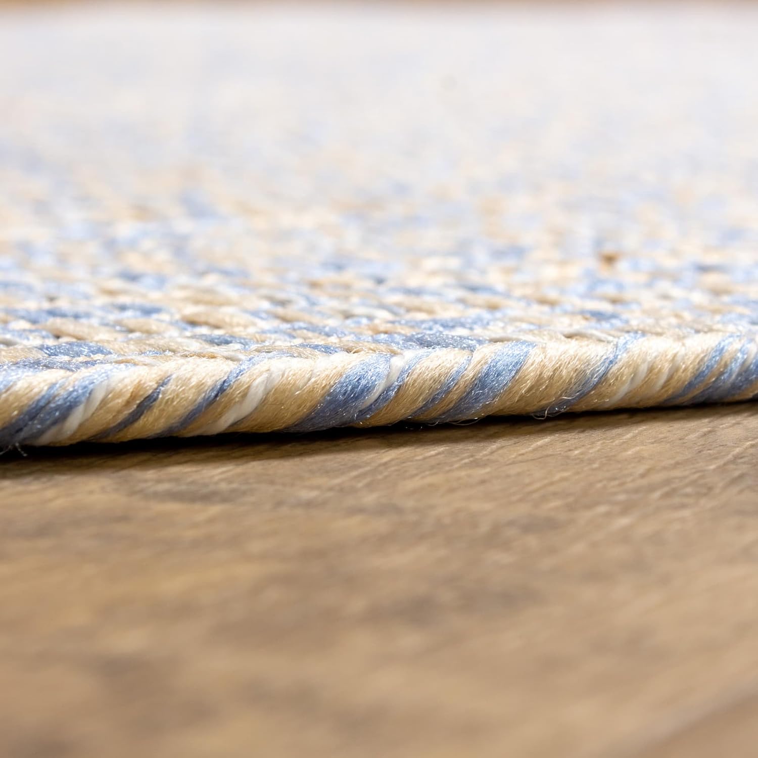 Super Area Rugs Alfombra trenzada azul para sala de estar, alfombra trenzada lavable, alfombra de campo francés para sala de estar, ovalada, 5 x 8