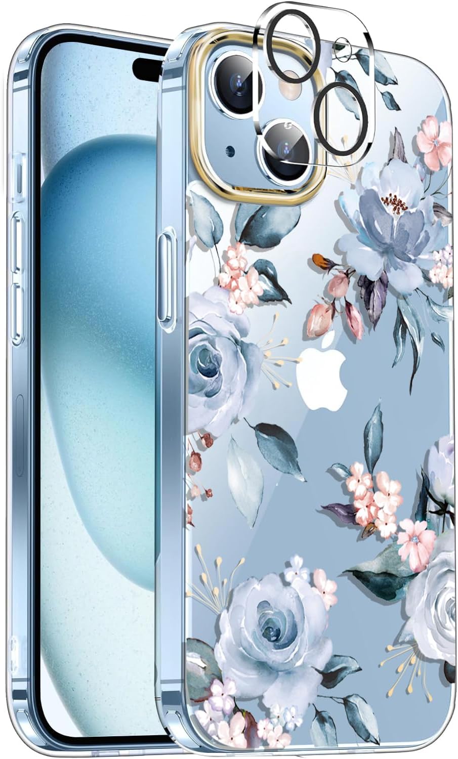 luolnh Funda compatible con iPhone 15, para mujeres y niñas, a prueba de golpes, transparente, patrón floral, carcasa trasera dura para iPhone 15 de