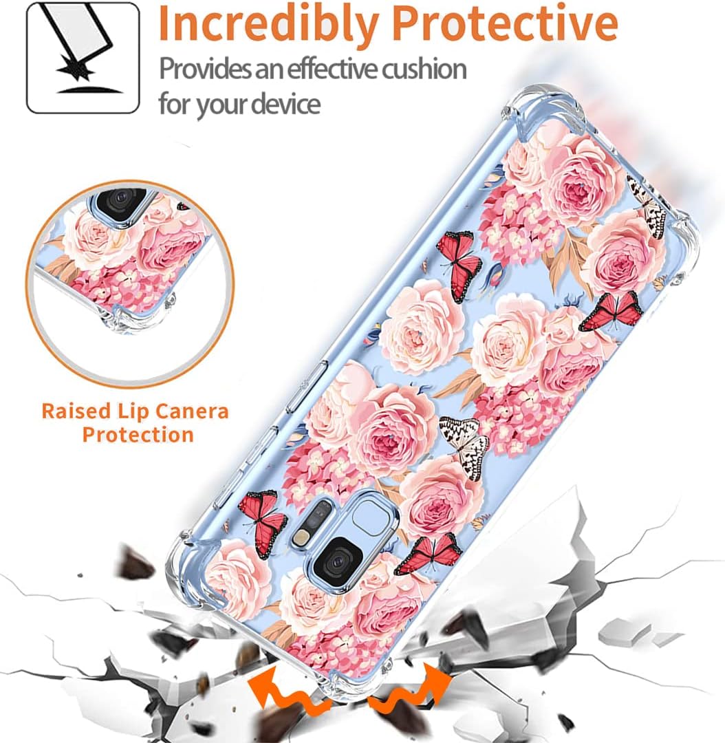 KOARWVC Funda para Galaxy S9, Samsung S9 SM-G960U, transparente, con diseño de TPU suave, absorción de golpes, diseño floral, delgada, funda