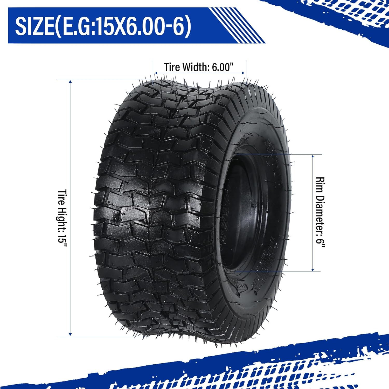 2 neumáticos de césped para cortacésped de jardín 15×6.00-6 neumáticos de tractor 15×6.00×6 2 PR sin cámara