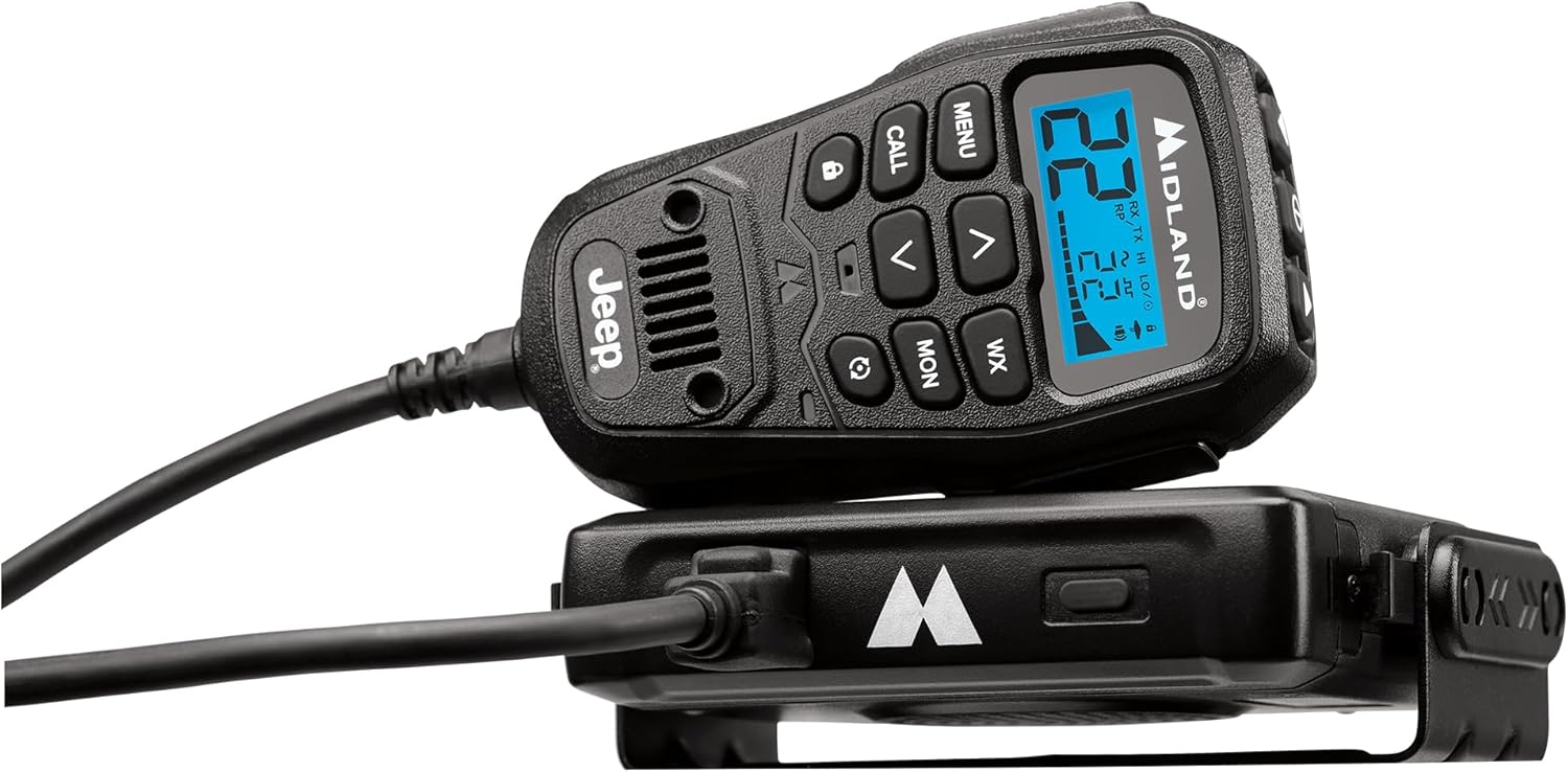 Midland Radio GMRS MicroMobile de marca Jeep MXT275 – Radio bidireccional de 15 vatios con micrófono de control integrado – Antena de montaje
