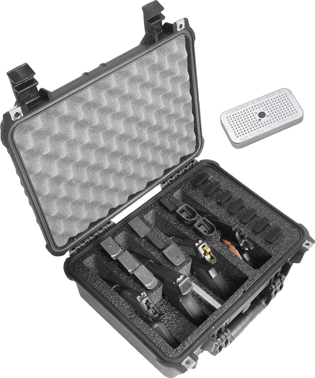 Case Club Funda impermeable precortada para 4 pistolas y 16 cargadores con recipiente de gel de sílice incluido para ayudar a prevenir el óxido de