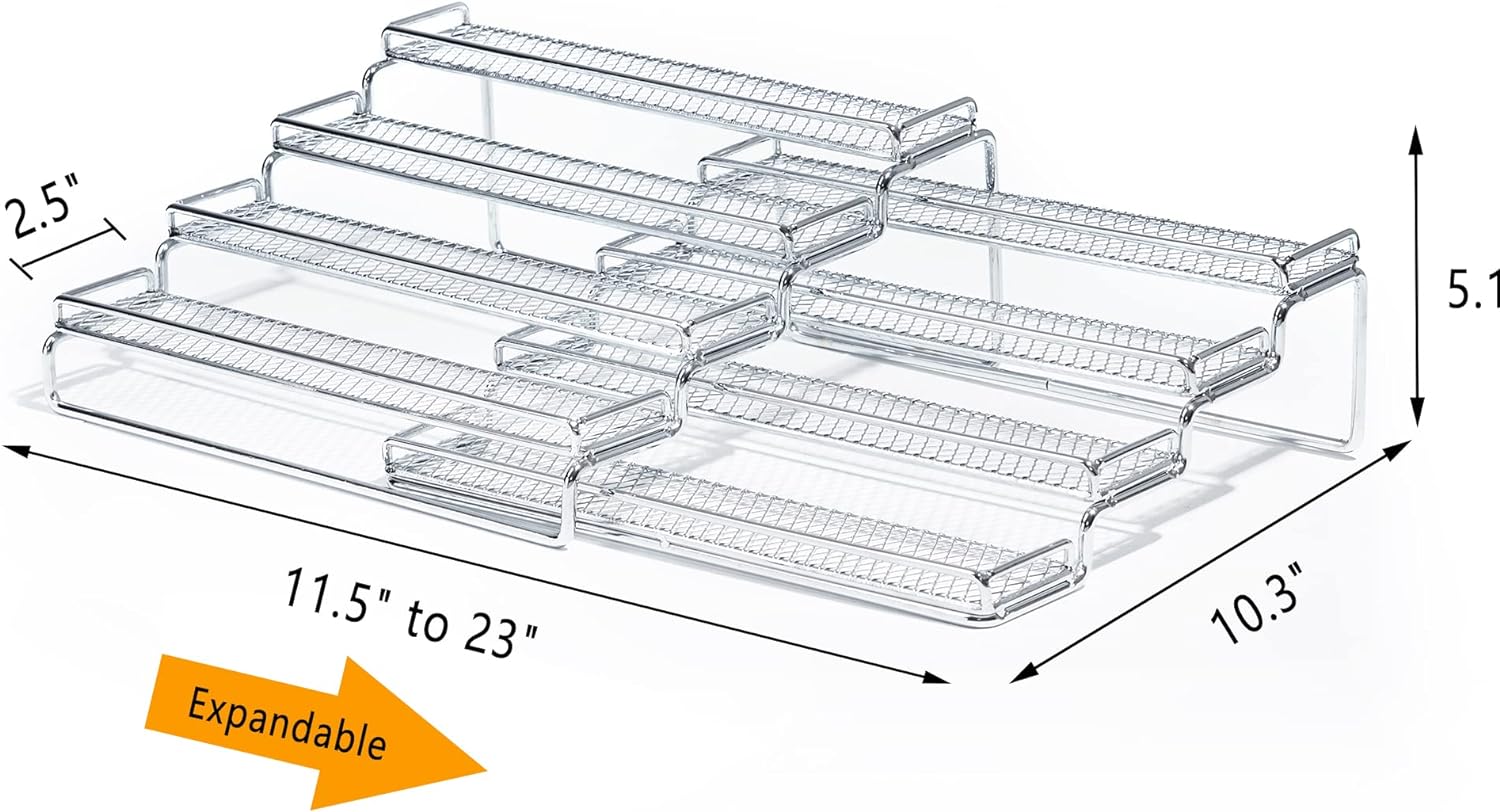 GONGSHI Organizador de especias para gabinete, organizador de condimentos de 4 niveles, estante expandible, soporte de almacenamiento de pasos,