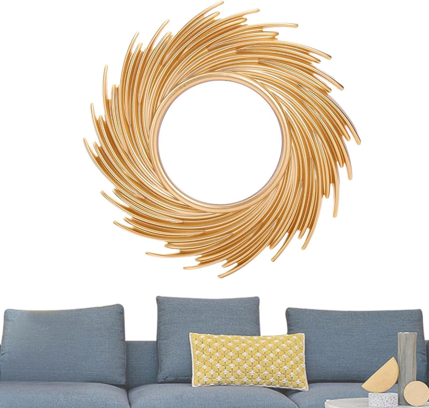 Sunburstt – Espejo de pared dorado de 10 pulgadas, pequeño espejo de pared de metal para decoración del hogar, espejo colgante estilo dormitorio,