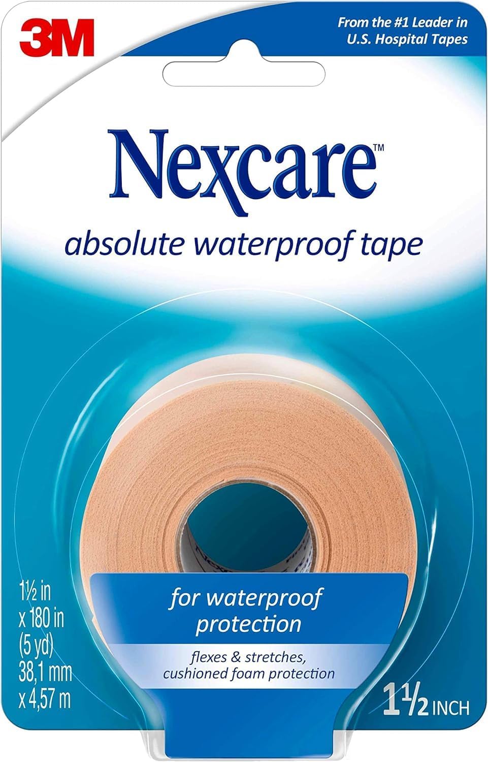 Nexcare Cinta ancha impermeable absoluta, 1.5 pies x 5 yardas por rollo (5 rollos)