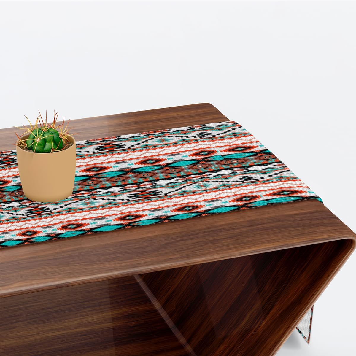 Table Runner Ethnic Tribal Geometric Pattern, Rustic Linen Table Cloth for Farmhouse Kitchen, Dinner, Events, Party, Holiday Table Decor 13 x 60