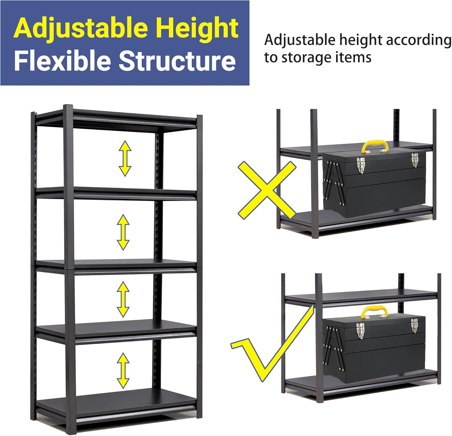 Estantería de metal ajustable de 5 niveles, estantes de almacenamiento resistentes, organizador comercial para garaje, sótano, cocina, despensa,
