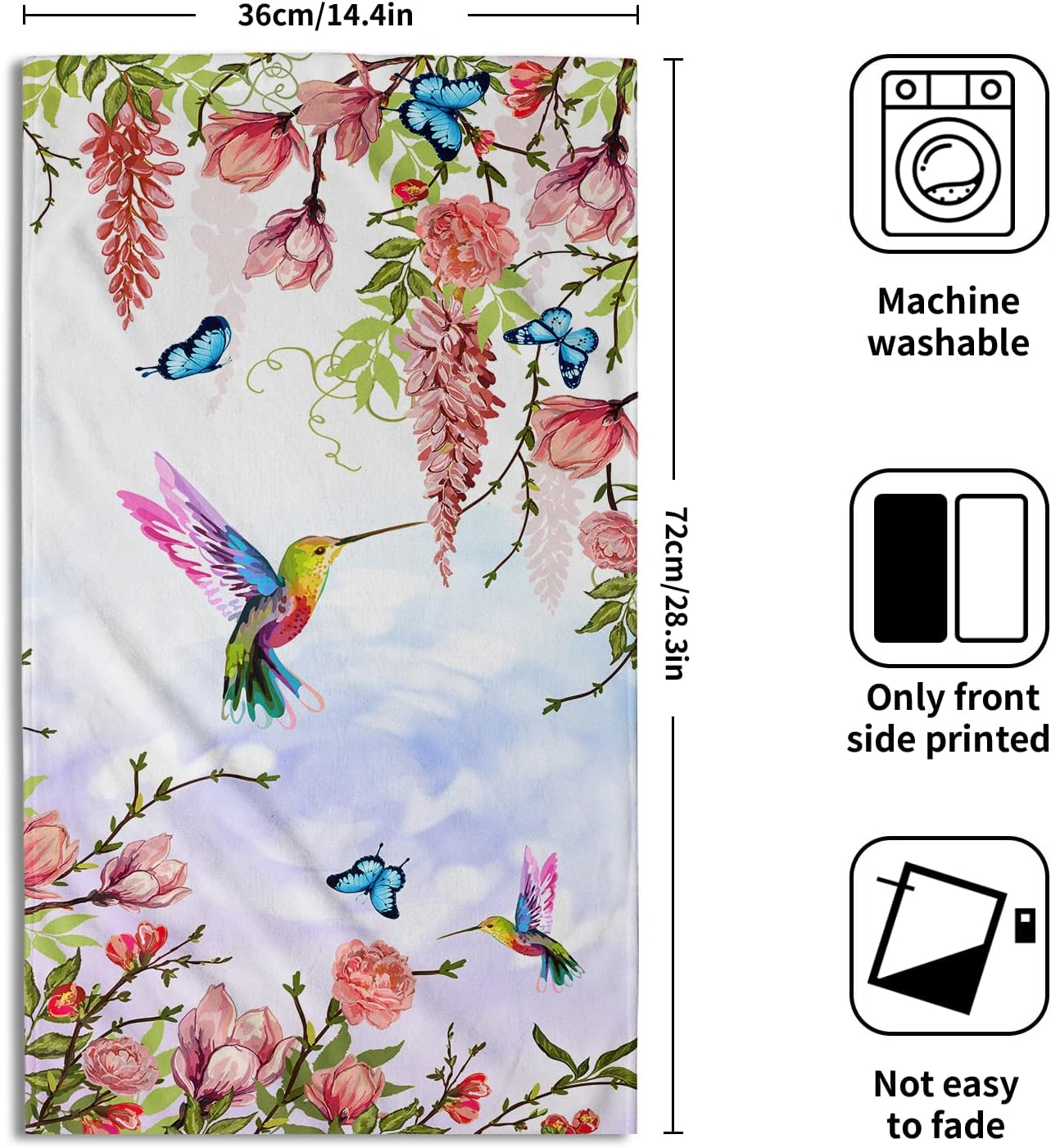 Juego de 2 toallas de mano florales rosas con diseño de mariposa de colibrí, suaves, absorbentes, para invitados, cocina, cocina, spa, hogar,
