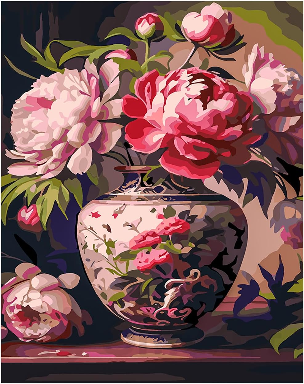 Omaart Kit de pintura por números para principiantes, lienzo enmarcado, bonito diseño de peonías, incluye lienzo enmarcado y estirado preimpreso,