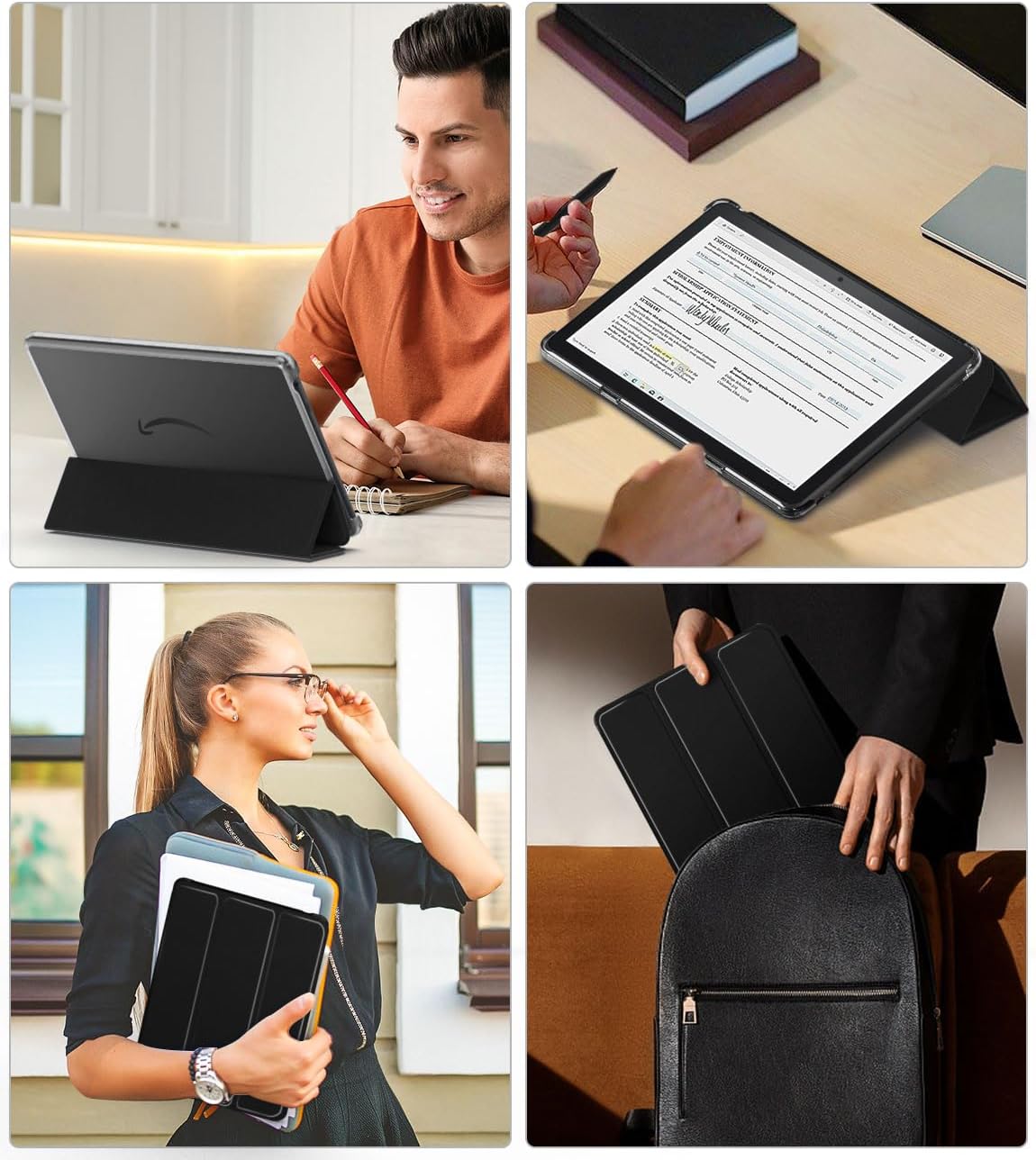 MoKo Funda para tablet Tienda Kindle Fire HD 10 (13 generación, versión 2023) de 10.1 pulgadas, funda de piel sintética con soporte triple para