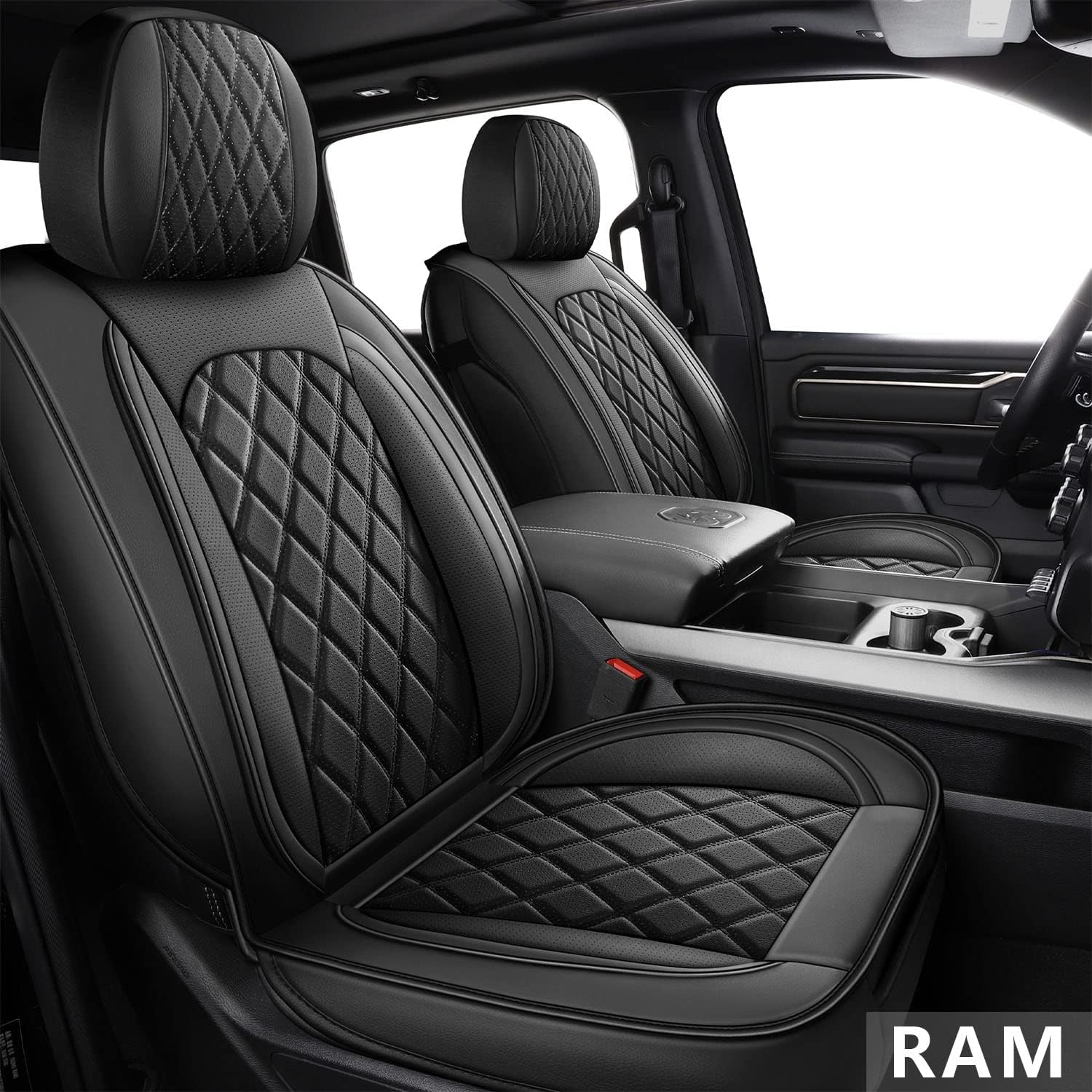 MIROZO Dodge Ram Juego completo, 5 fundas de asiento de automóvil impermeables para Ram 1500 2500 3500 Crew Quad modelos 2009-2024 compatibles con