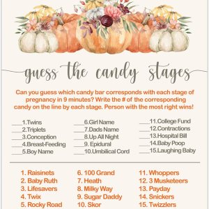 Paper Clever Party Juego de calabaza Baby Shower Game Match The Candies tarjetas de actividad, floral y calabaza, juego de 4 x 6, paquete de 25 Paper Clever Party Juego de calabaza Baby Shower Game Match The Candies tarjetas de actividad, floral y calabaza, juego de 4 x 6, paquete de 25