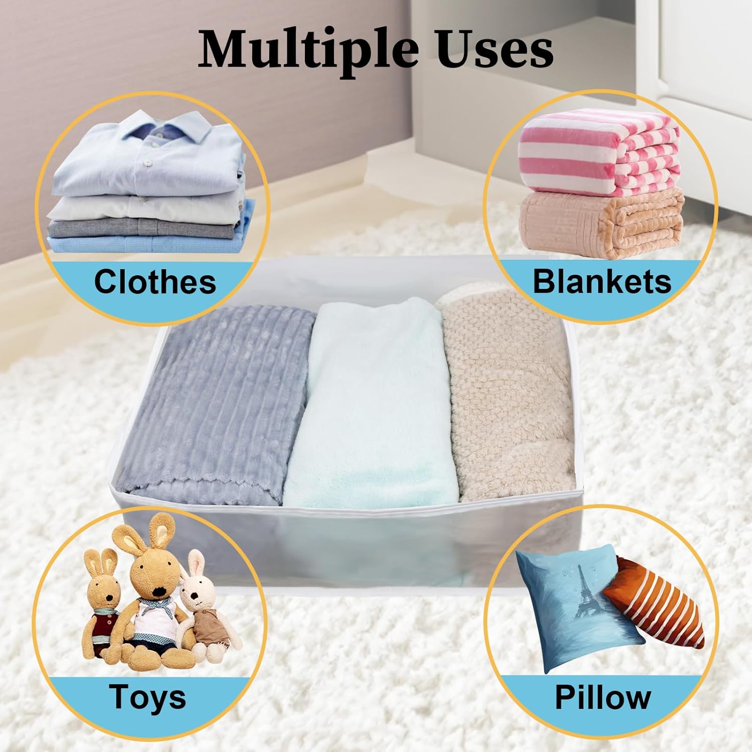 Juego de 6 bolsas de almacenamiento de ropa transparentes grandes y gruesas para mantas, sábanas, edredón, ropa plegada, suéter, jeans,