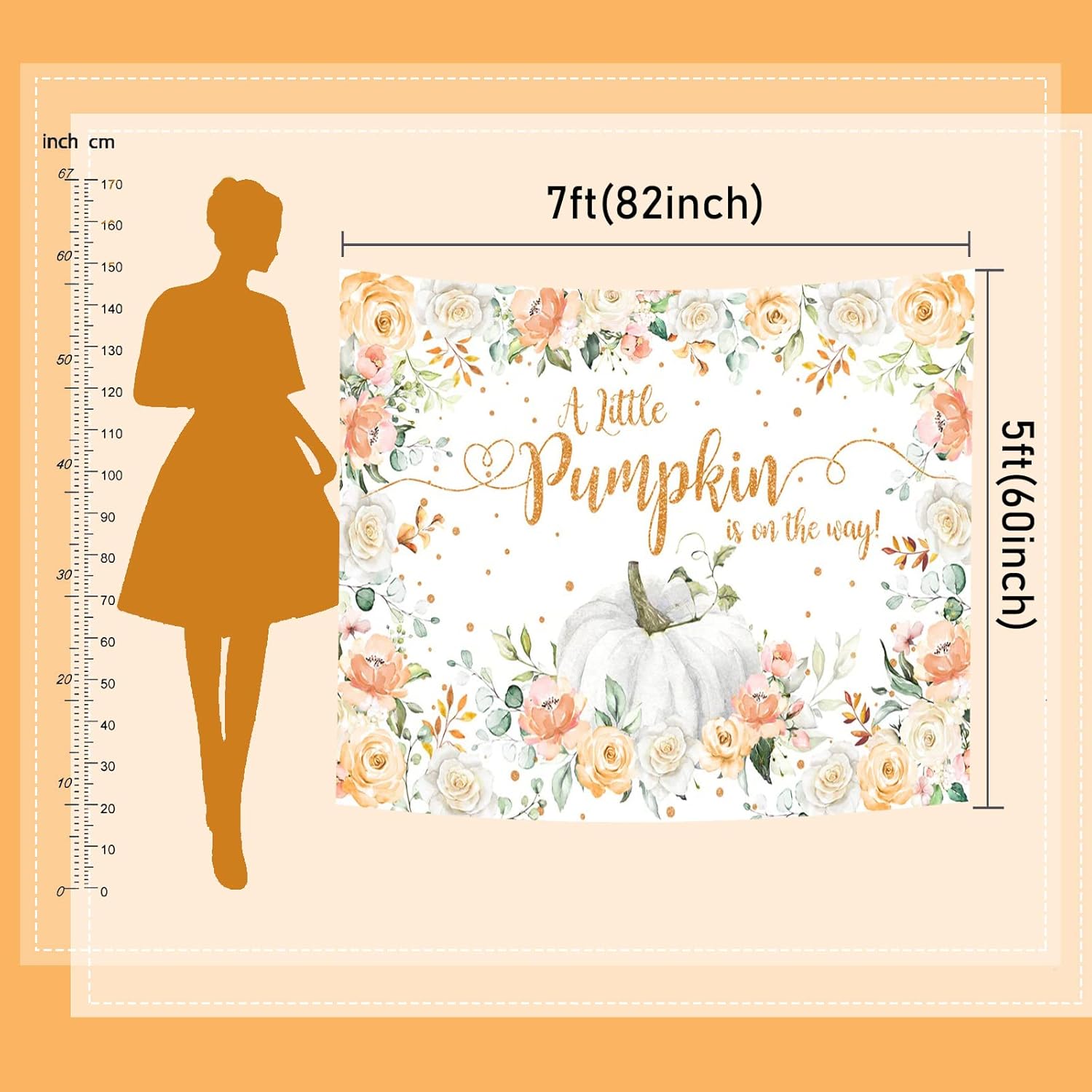 Mocsicka Telón de fondo de calabaza otoñal para baby shower, decoración de fiesta de otoño con texto en inglés “A Little Pumpkin is on The Way”,