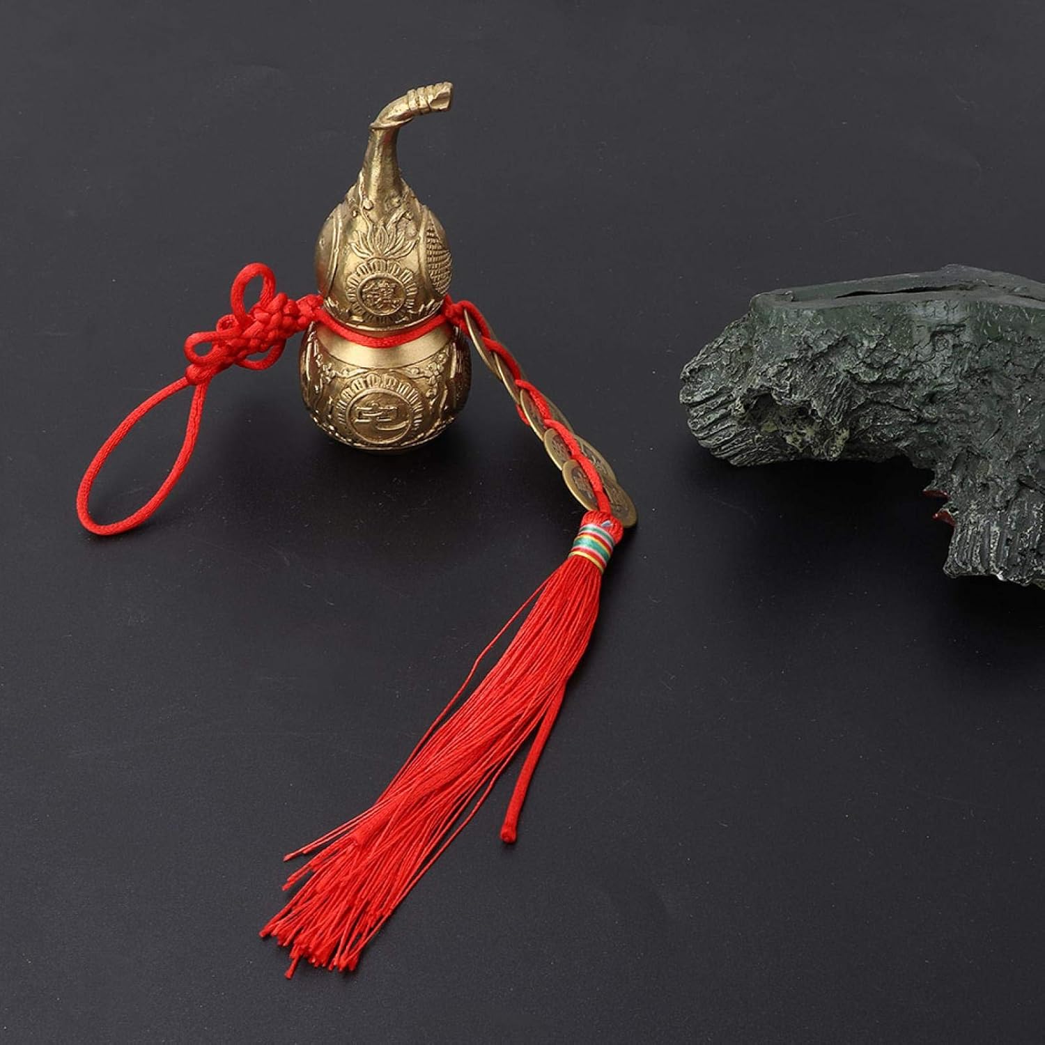 TOPINCN Wu Lou Cucurbit con 5 monedas Feng Shui latón adornos de calabaza de buena suerte Wu Lou calabaza de latón para el hogar Feng Shui
