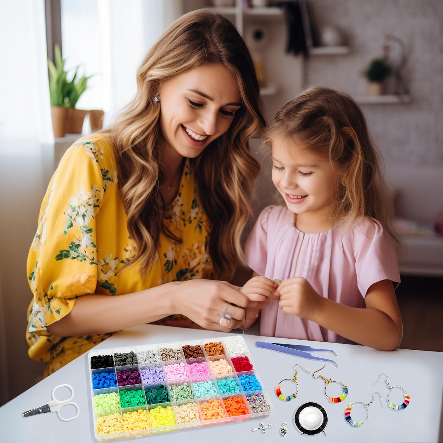 Woixiow Cuentas de arcilla, 5500 cuentas de arcilla polimérica para hacer pulseras, cuentas de arcilla de 28 colores para kit de fabricación de