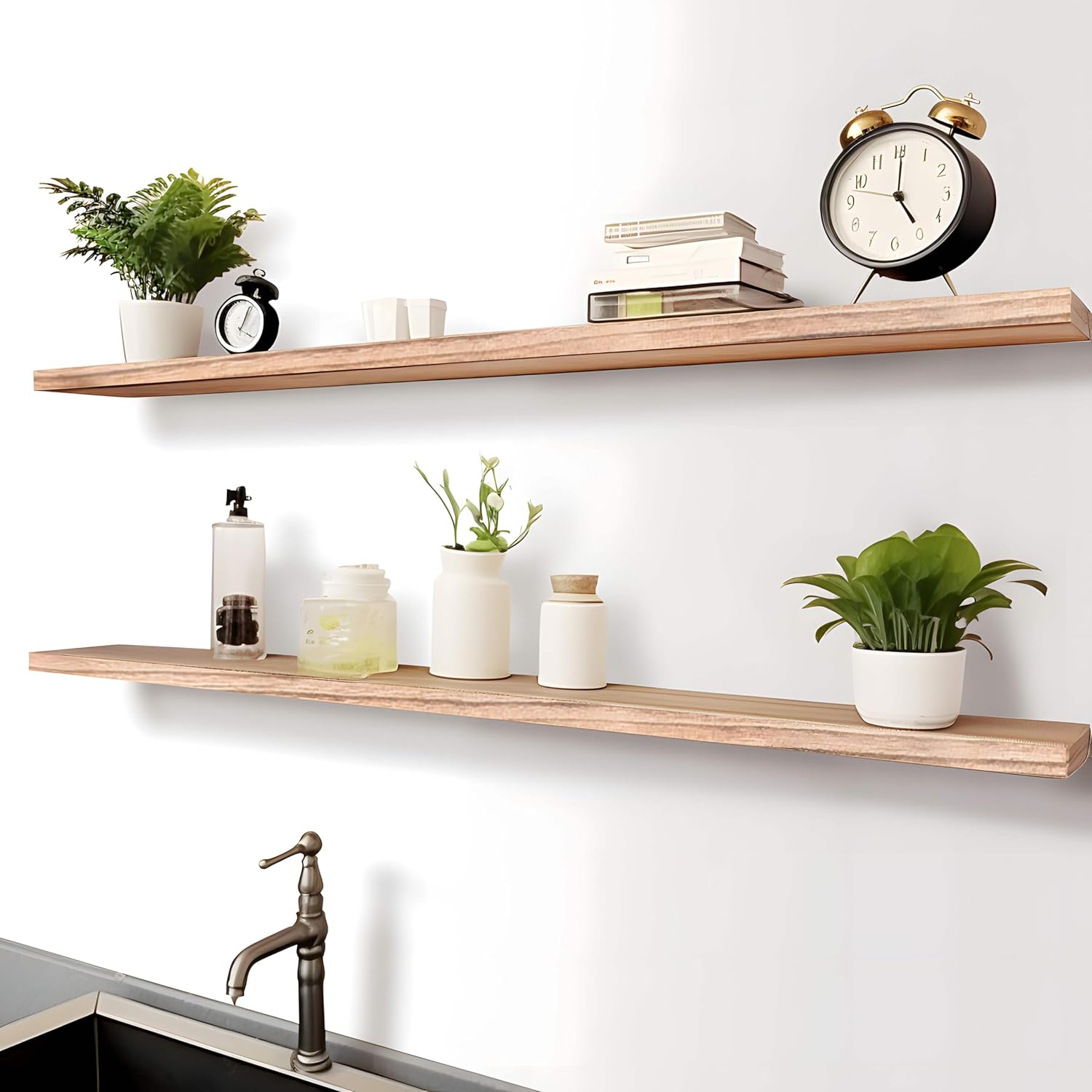 YYWUOJJ Estantes flotantes de madera para decoración de pared, estantes de pared rústicos para dormitorio, baño, cocina, sala de estar, juego de 4