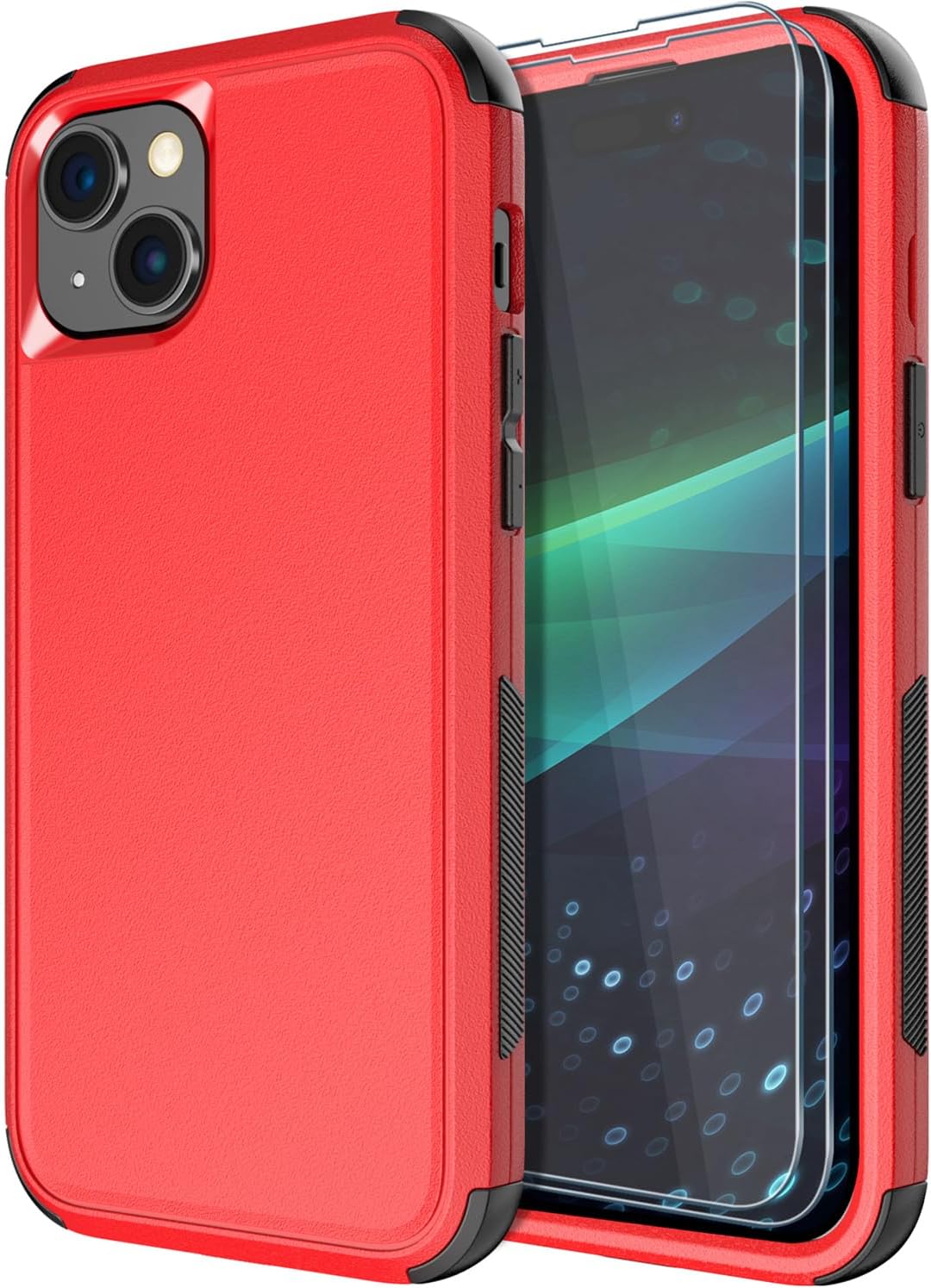 Diverbox Funda para iPhone 15 a prueba de golpes a prueba de caídas protector de pantalla de vidrio templado, funda de protección resistente para