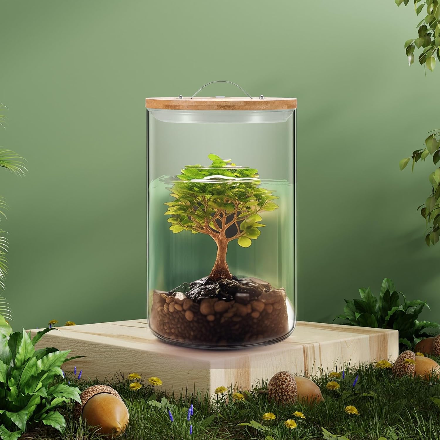 Mifoci Tarros grandes de almacenamiento de vidrio con tapa hermética de bambú, tarro transparente de boca para fermentar kombucha, decapado,