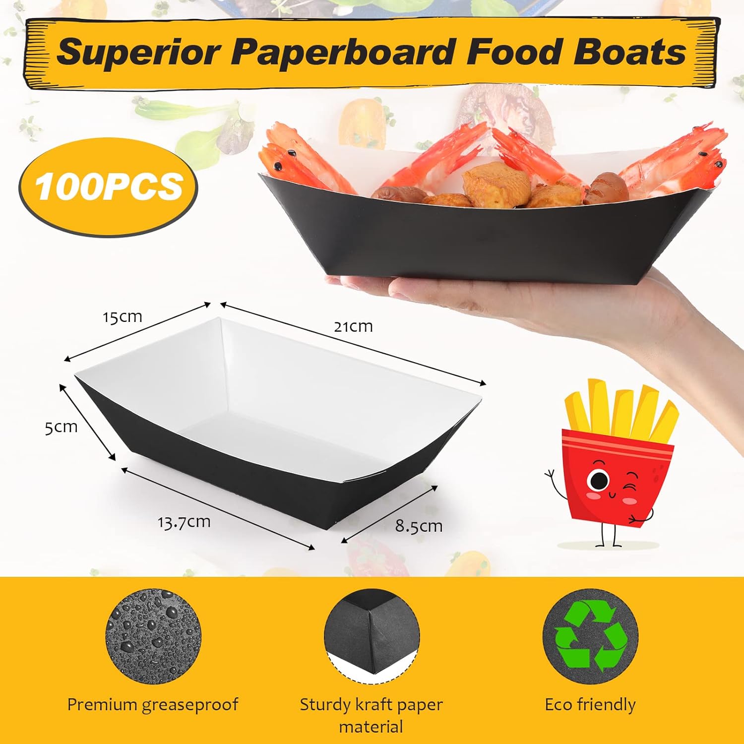 Yinkin 100 bandejas de papel de 3 libras, bandejas desechables para nachos de papel kraft para tacos, concesión, Halloween, suministros de fiesta de