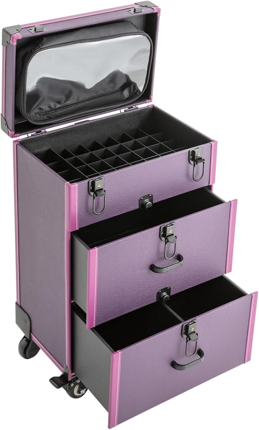 LIYUANJUN Estuche de maquillaje rodante, carrito de salón de belleza con ruedas Carrito de almacenamiento de doble bloqueo con bolsa de tijera,