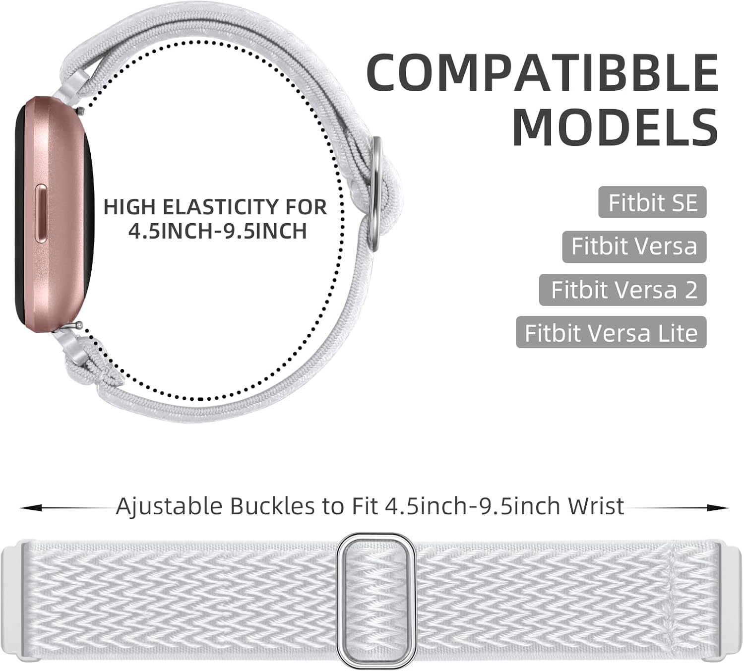 DaQin Correa elástica deportiva de nailon compatible con Fitbit Versa 2 correas de reloj para mujeres y hombres, paquete de 5 correas elásticas