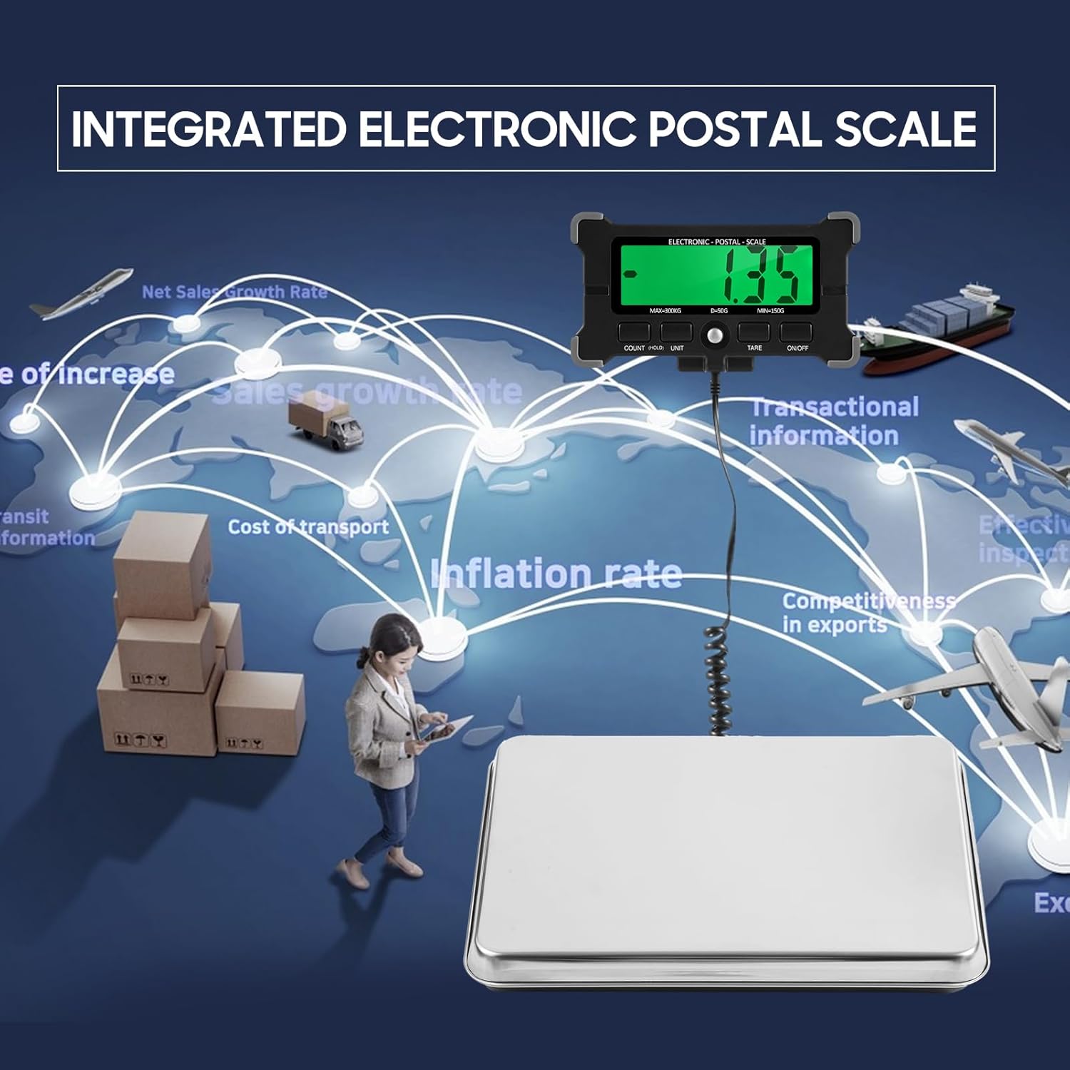 Lepmerk Báscula postal electrónica de 660 libras661.4 lbs, precisión de 1.76 oz0.1 libras, pantalla LCD, plataforma grande de acero inoxidable de 16