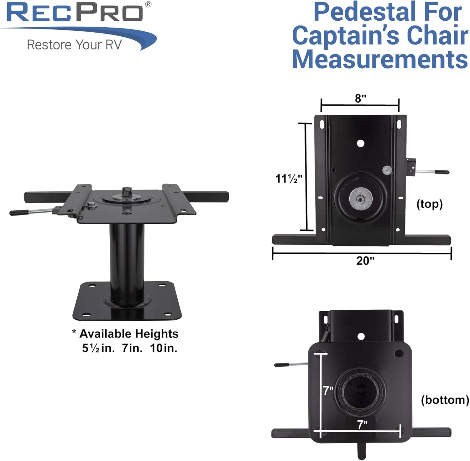 RecPro Silla de capitanes de pedestal para caravana, base de montaje, silla de conductor y pasajero (1 base, 5.5 pulgadas)