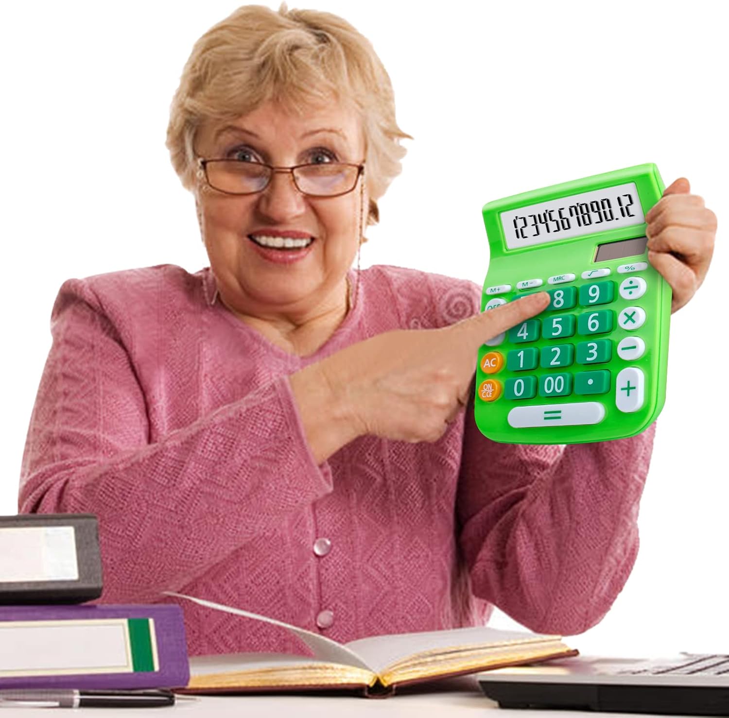Calculadoras de escritorio, botón grande de pantalla grande, energía solar y de batería dual, 12 dígitos pequeña calculadora funcional básica