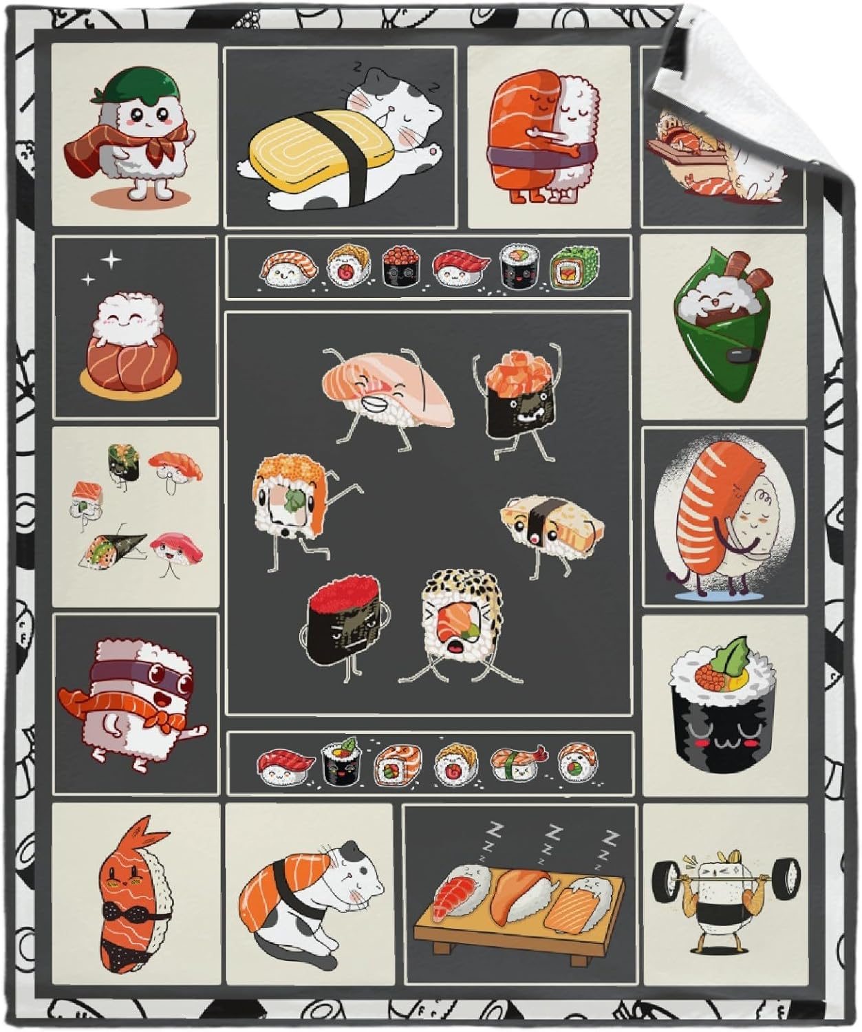 Linda manta de sushi japonés, ligera, súper suave y acogedora, cálida y ligera, manta de franela suave de 50 x 40 pulgadas, pequeña para cama