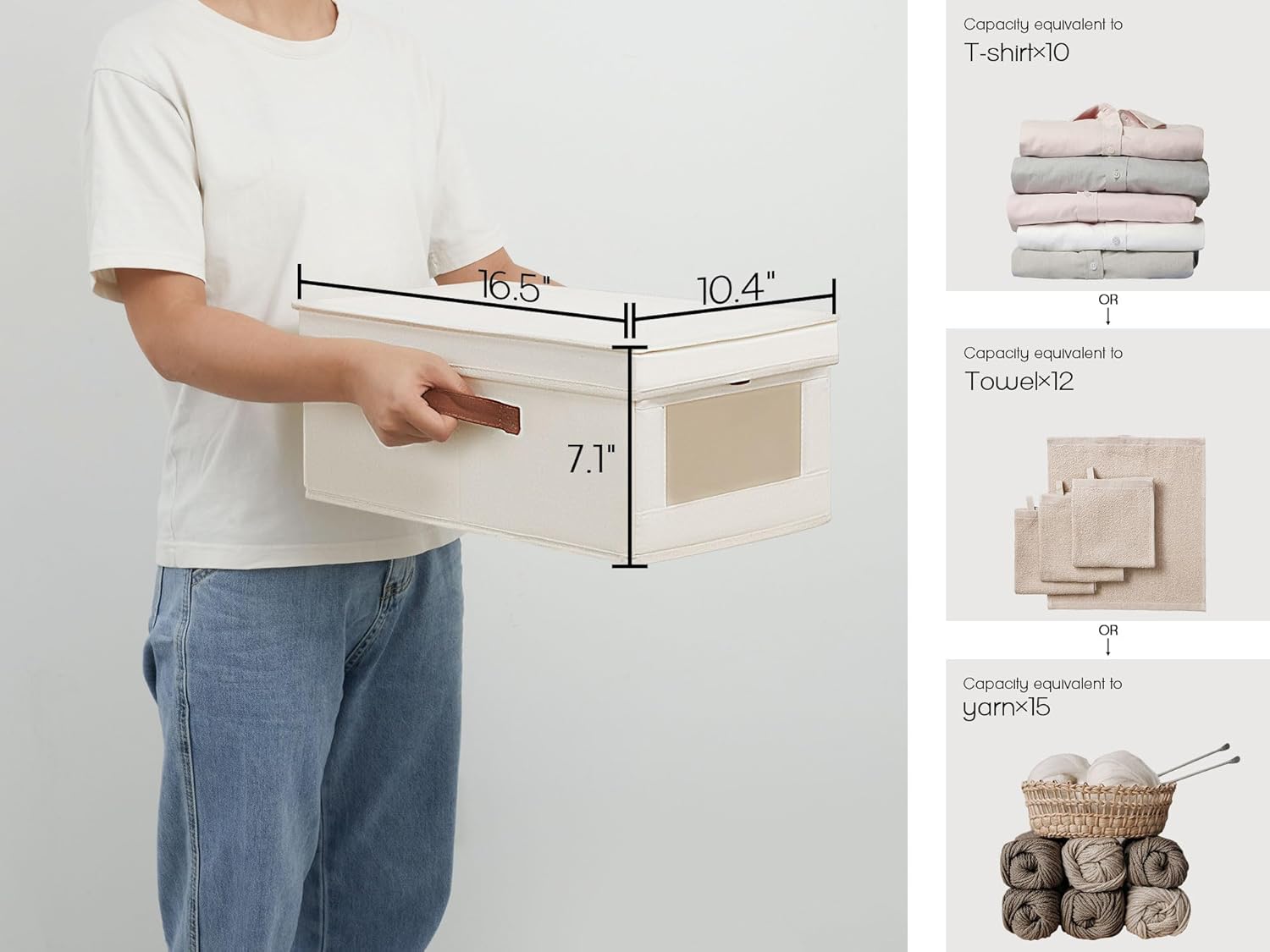 LoforHoney Home Contenedores de almacenamiento de tela con tapas, cestas plegables para ropa con ventana transparente, contenedores de