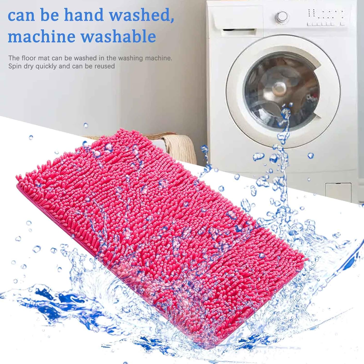 Tapete de ducha absorbente, rosa intenso, antideslizante, suave, cómodo, duradero, grueso, lavable a máquina, cocina y baño, 20 x 12 pulgadas