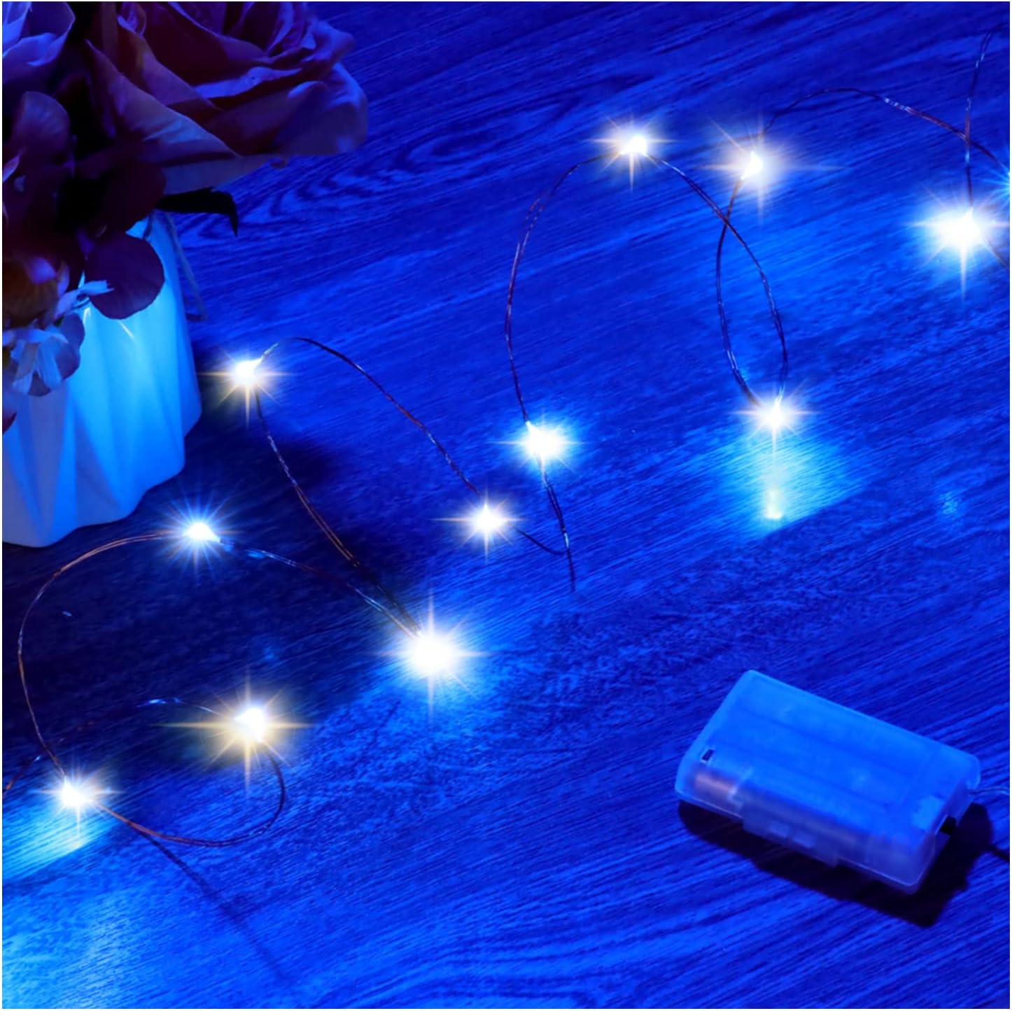 Guirnalda de luces de pilas, 1 paquete de cadena de luces LED que funcionan con 3 pilas AAA, de alambre de cobre, luces para decoración de
