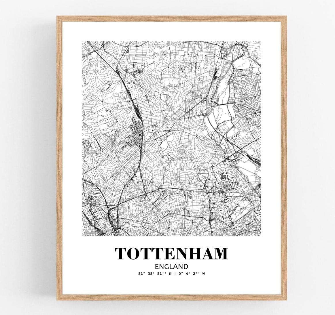 11 x 14 sin marco Tottenham Inglaterra vista de la ciudad abstracta camino moderno mapa arte impresión póster pared oficina decoración del hogar