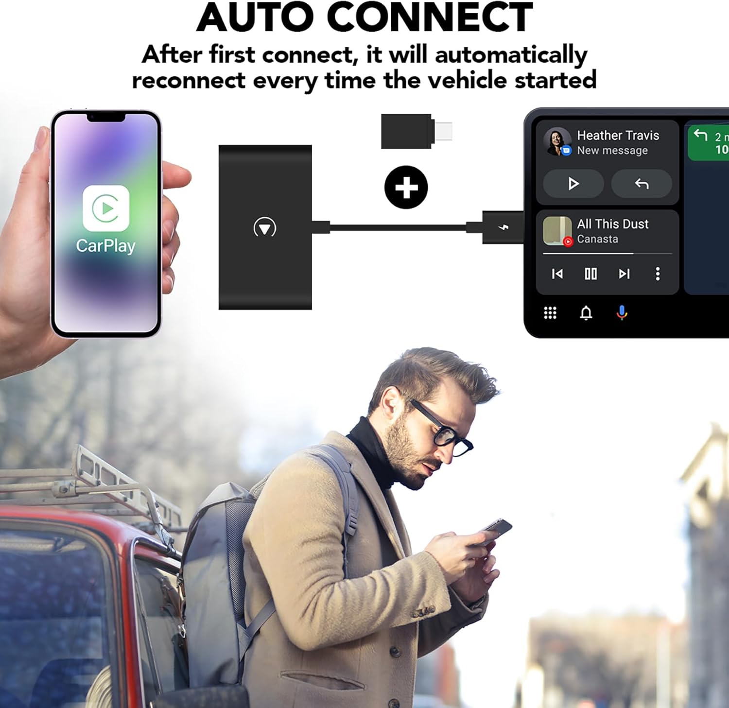 CPCGER Adaptador inalámbrico Carplay 2024 Actualización Apple Carplay Adaptador inalámbrico Convertir con cable a inalámbrico CarPlay Dongle Plug &