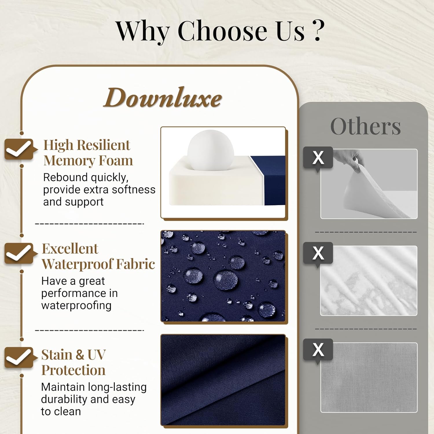 downluxe Juego de 4 cojines para sillas de exterior para muebles de patio, cojines cuadrados impermeables para sillas de patio con lazos, cojín de