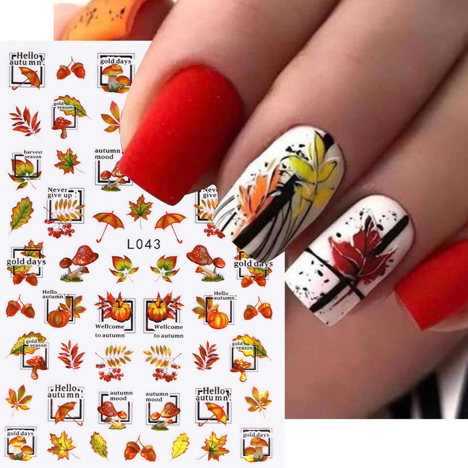 Adhesivo de uñas de otoño, hojas de arce, calcomanías de uñas láser de otoño con hoja de arce, hongos, diseño autoadhesivo para uñas acrílicas,