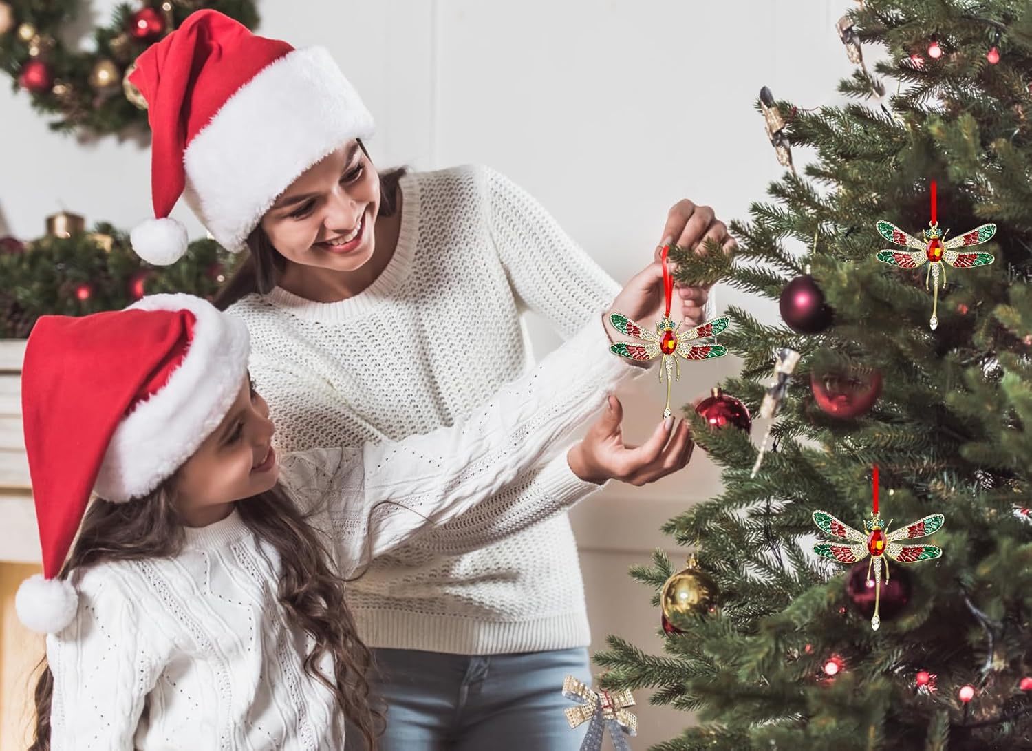 WhatSign Adornos de libélula para árbol de Navidad, libélula de metal, adornos de Navidad, libélula adornos de árbol de Navidad, adornos de libélula