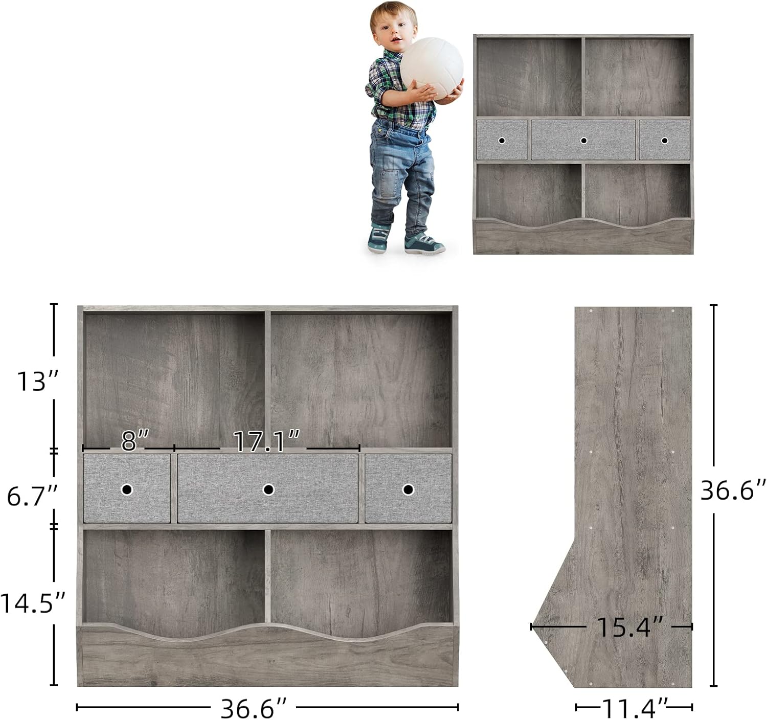 IDEALHOUSE Estantería para niños y organizador de almacenamiento de juguetes con 3 cajones móviles, armario de almacenamiento de piso con 4