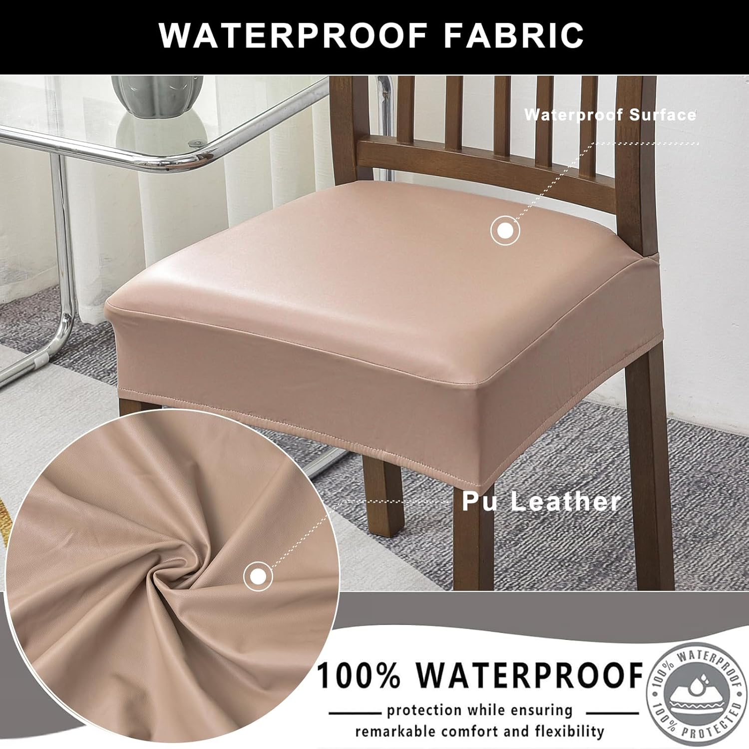 NILUOH Juego de 6 fundas de asiento impermeables para sillas de comedor, de piel sintética, extraíbles y lavables, fundas traseras (PU-caqui)