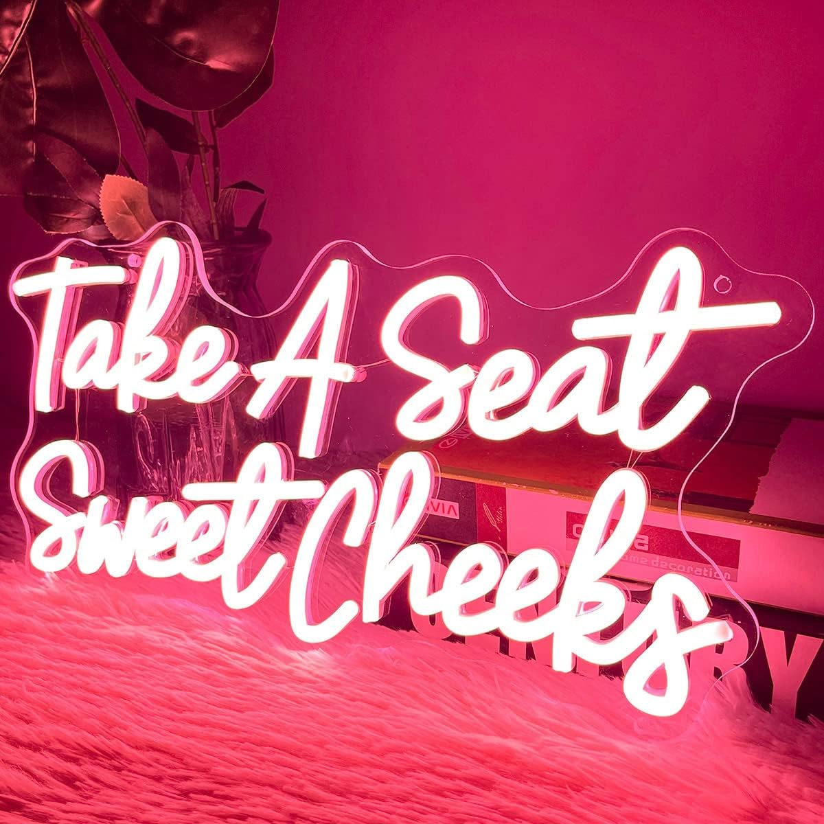 Letrero de neón con texto en inglés Take a Seat, Sweet Cheeks para decoración de pared, personalizable, para dormitorio, cumpleaños, boda, fiesta,