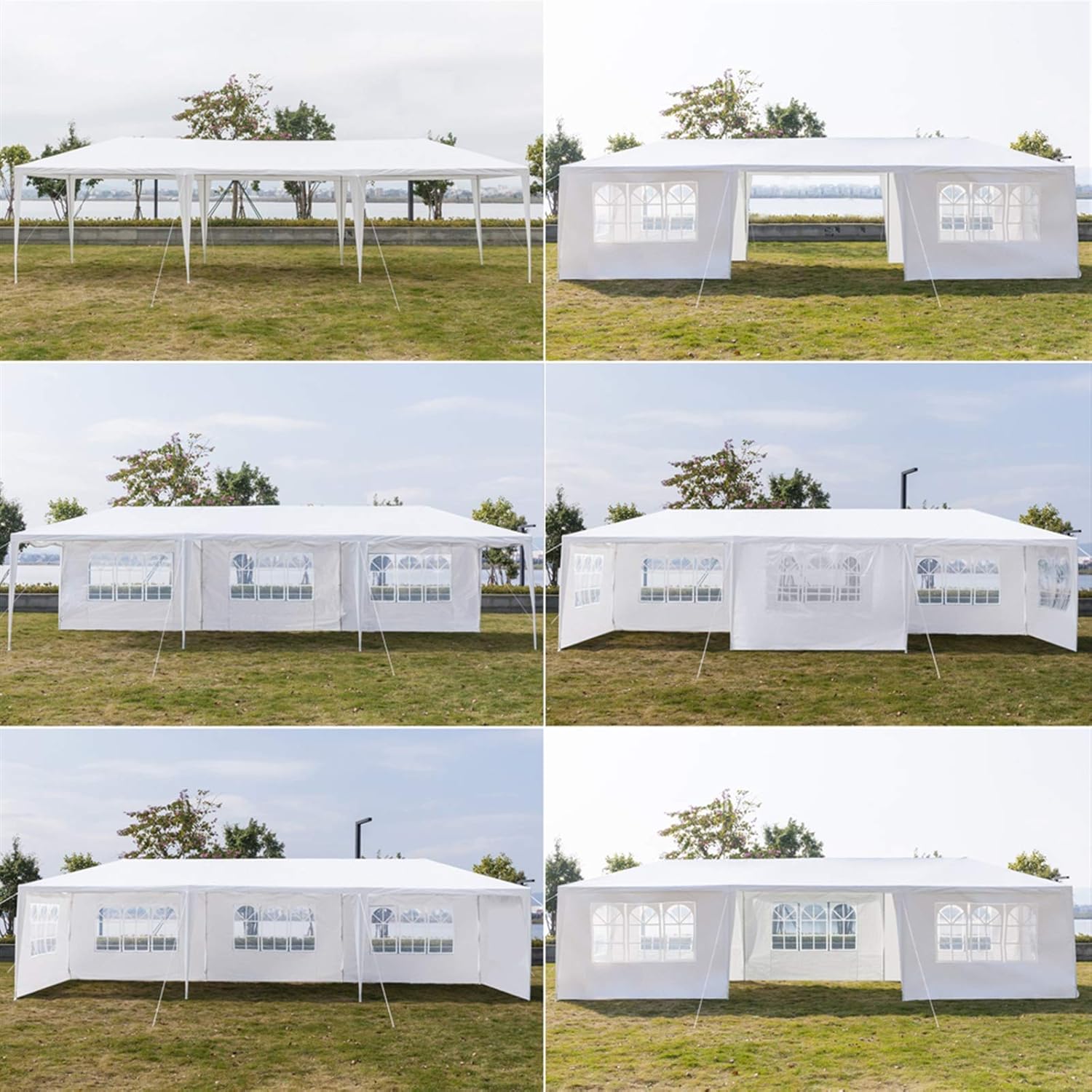 Tienda de campaña para exteriores de 10 x 30 pies, color blanco, carpa impermeable práctica con ventanas más brillantes, 5 paredes laterales