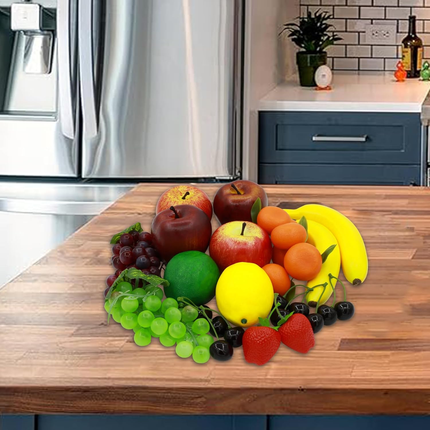 23 piezas de frutas falsas, decoración realista de frutas sintéticas, frutas artificiales falsas, frutas de plástico para decoración incluyen