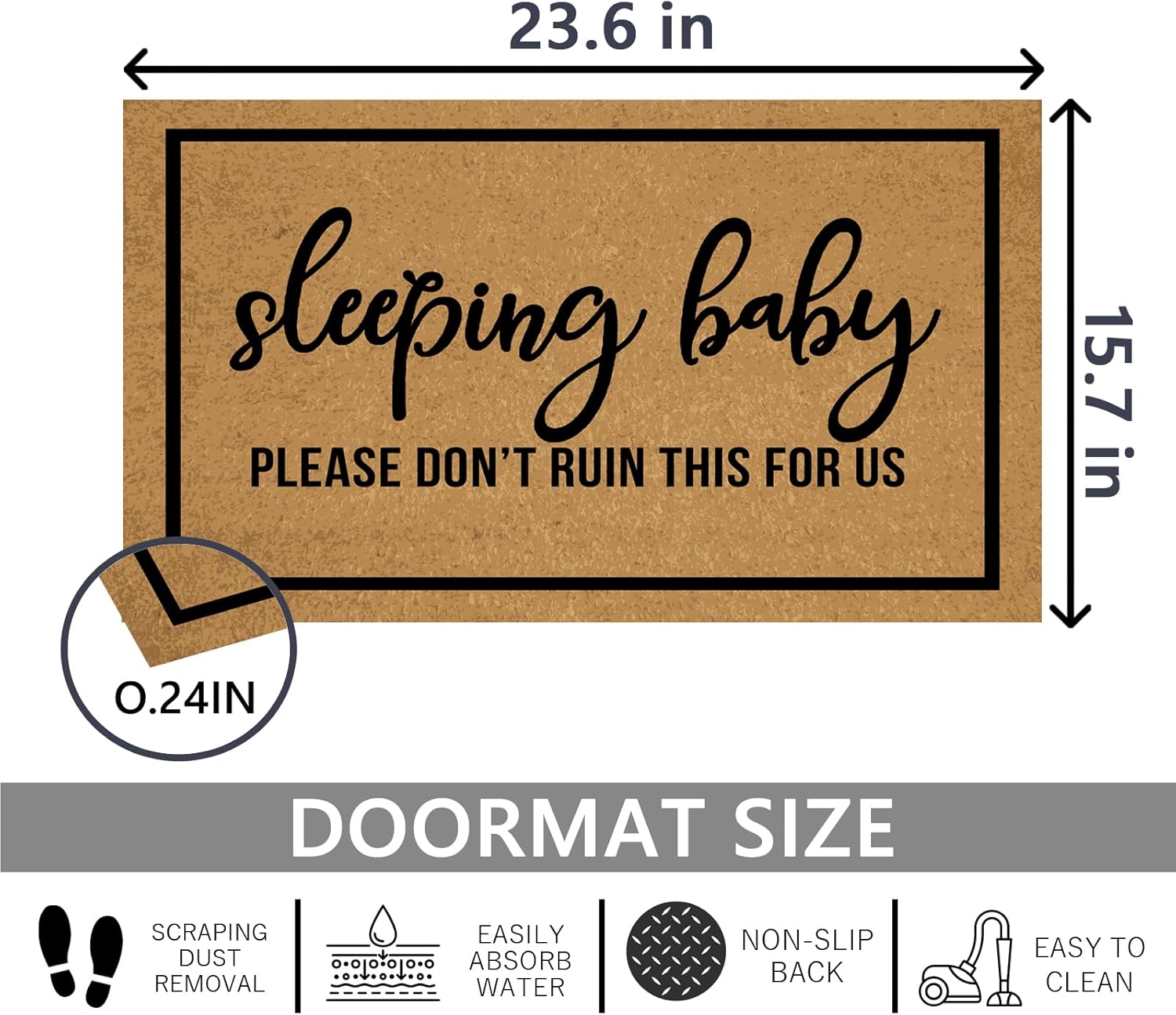Ayatow Felpudo grande de verano para puerta delantera, para entrada al aire libre, con texto en inglés Baby Sleeping Please Don’t Ruin This for Us