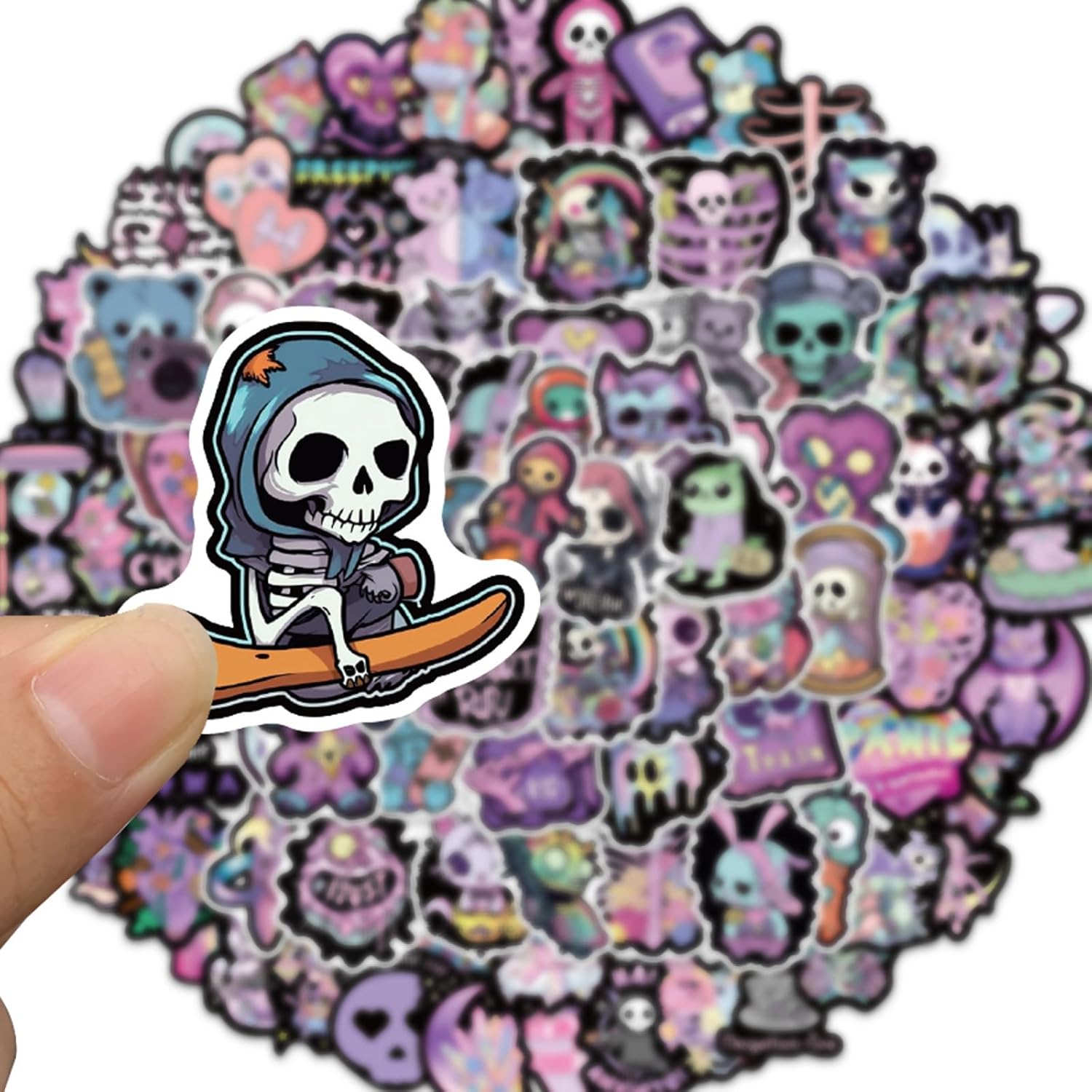 Paquete de 100 calcomanías góticas lindas de vinilo gótico de medianoche, calcomanías de juguete de esqueleto, calcomanías de calavera para niñas,