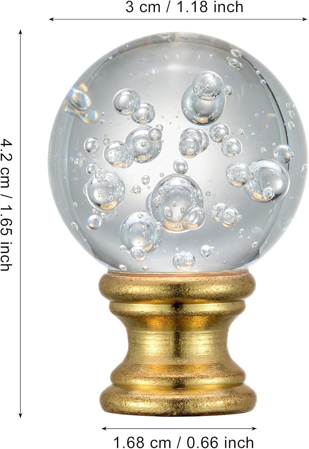 Acabados de lámpara de cristal con base de acabado de latón pulido, vidrio transparente con burbujas en forma de bola con tapa de tornillo,
