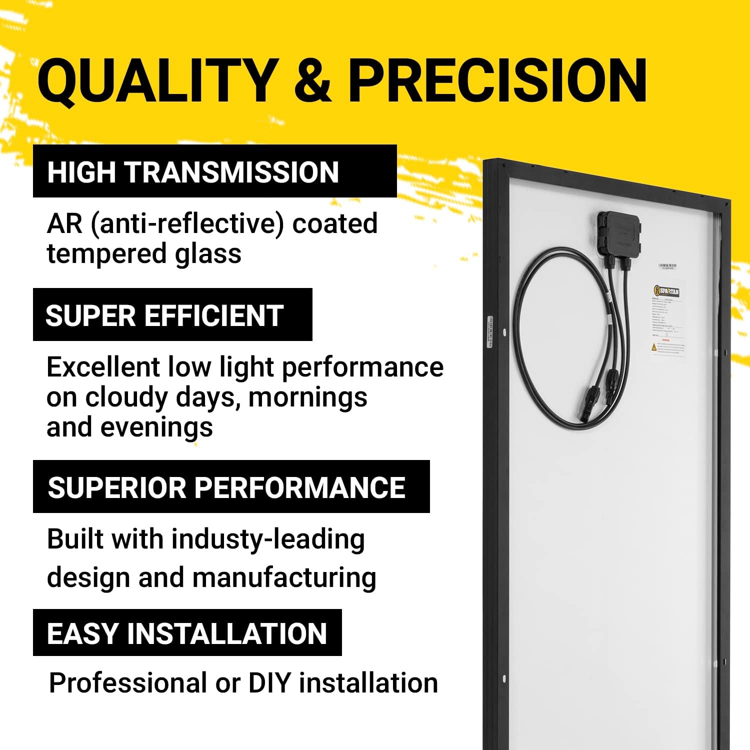 Spartan Power Panel solar de 100 W, 9 barras de autobús, color negro, ideal para RV, remolque, cámper, barco, cabina, granja, SP-100W