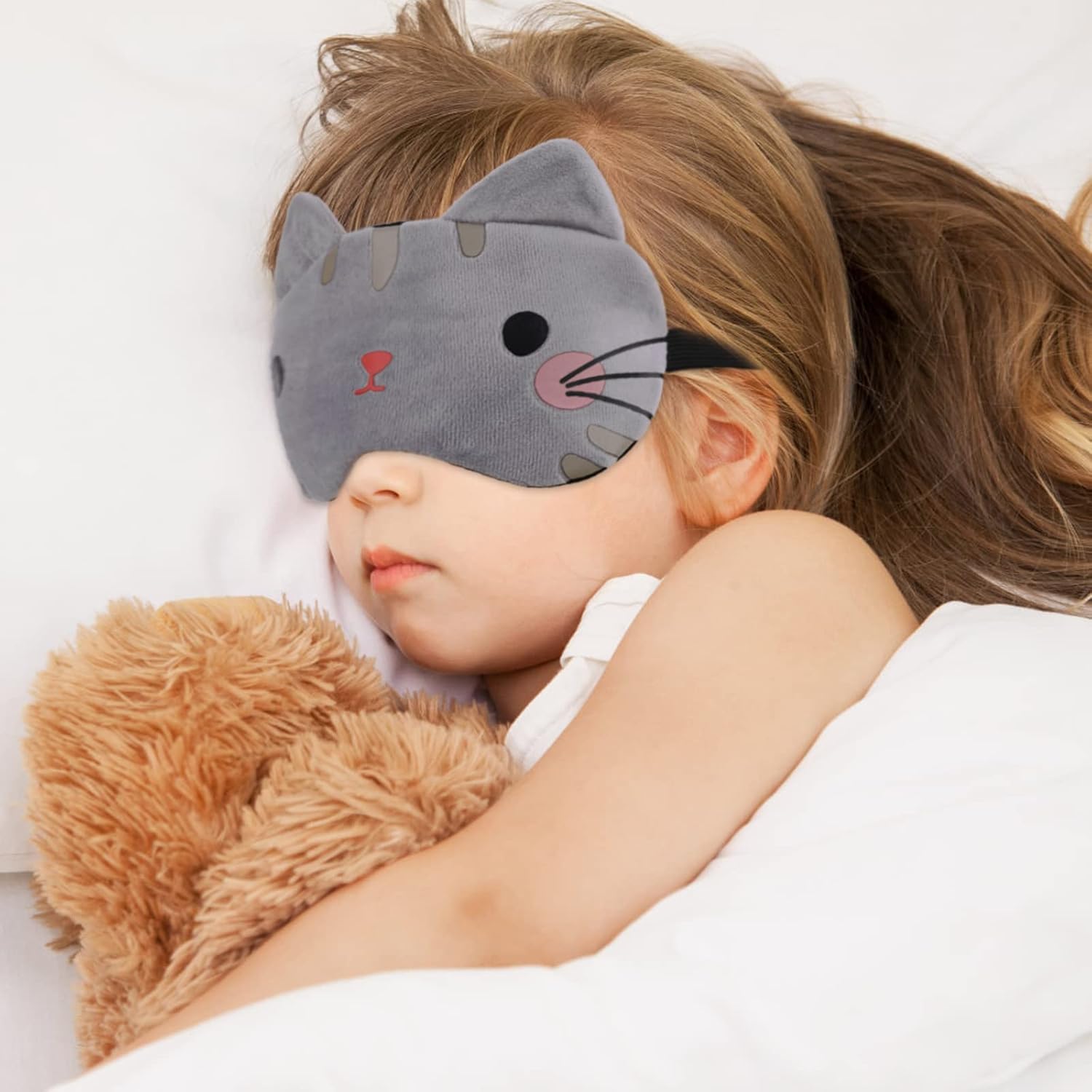3 piezas de antifaz para dormir para niños, máscara suave para dormir con correa ajustable de dibujos animados gato máscara para dormir adultos